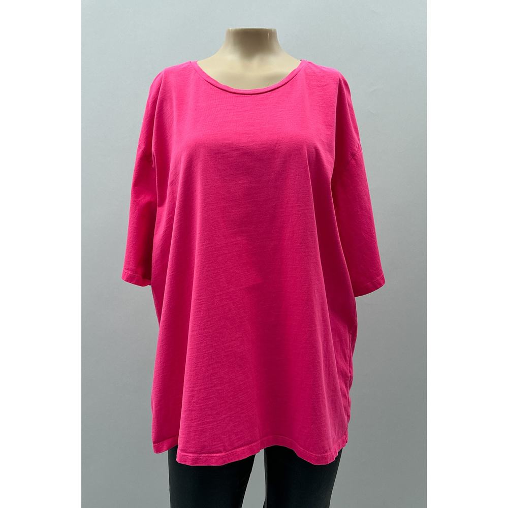 Ruti Short Sleeve Oversized Crew Neck Tee T-Shirt Fuchsia Pink Women's Small